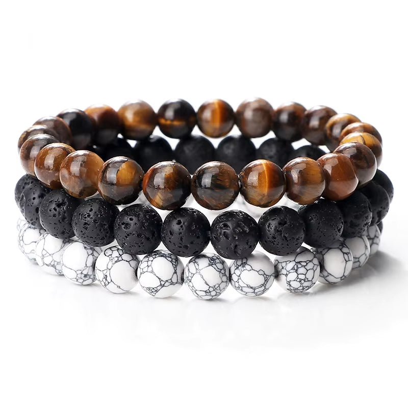 Hot 8Mm Beaded Bracelets Natural Tiger Eye Lava Stone Healing Distance Bracelet for Men Women Friend Gifts Charm Strand Jewelry