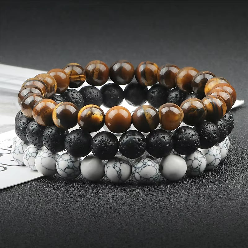 Hot 8Mm Beaded Bracelets Natural Tiger Eye Lava Stone Healing Distance Bracelet for Men Women Friend Gifts Charm Strand Jewelry