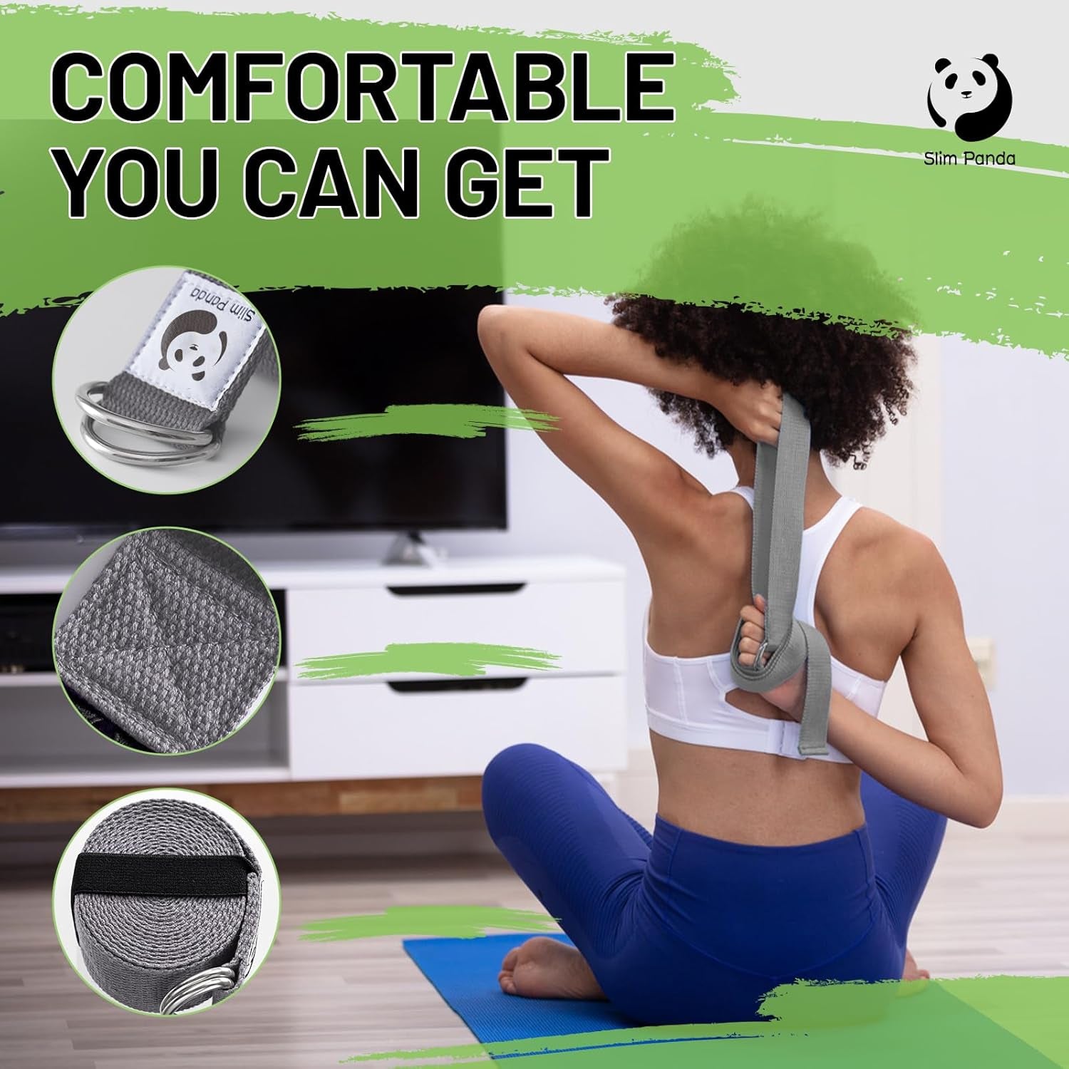 Yoga Strap - Adjustable Cotton Belt for Stretching, Fitness & Physical Therapy (10+ Colors, 6 Feet/8 Feet)